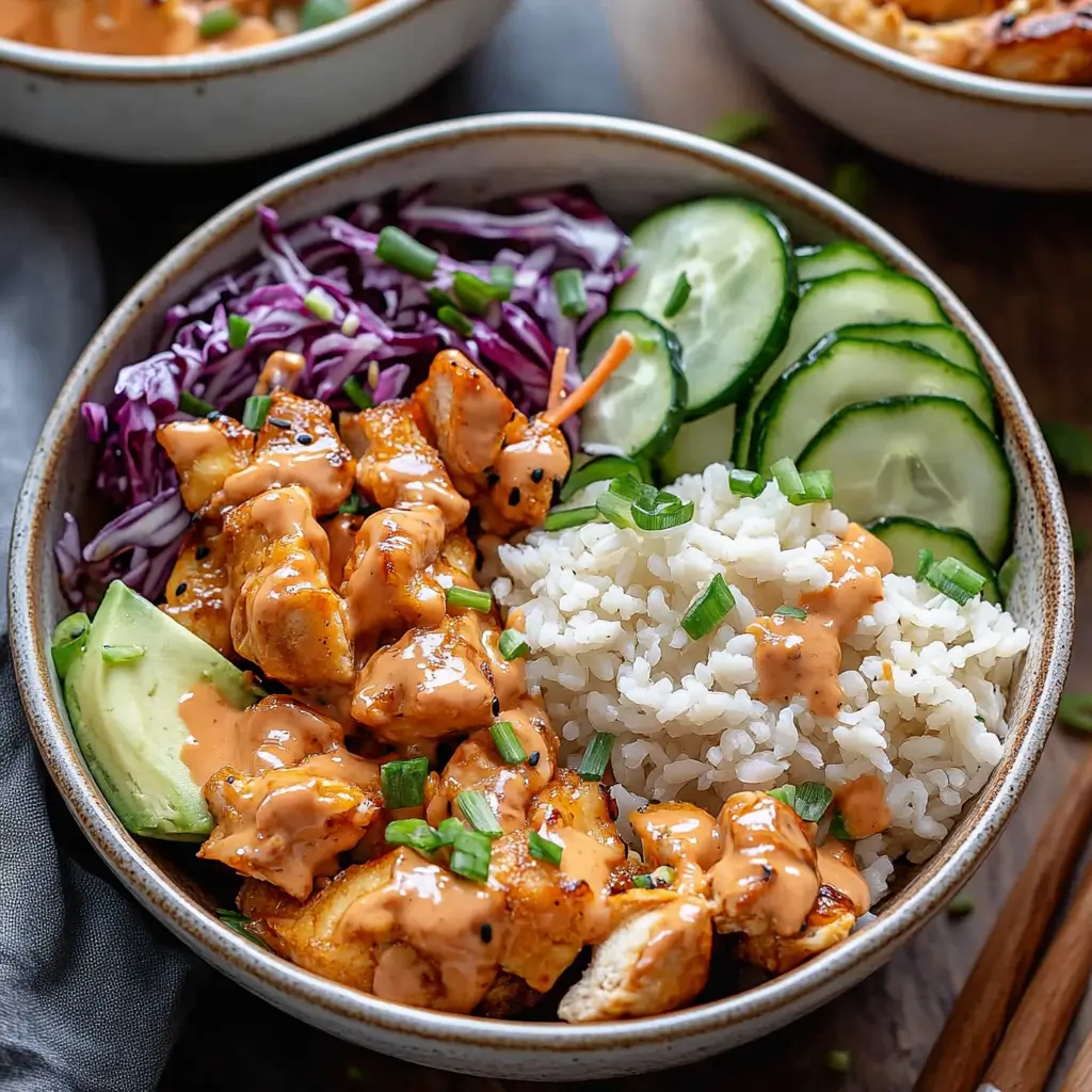 Natural Zepbound Recipe Chicken Bowl variation with avocado, cabbage, and rice
