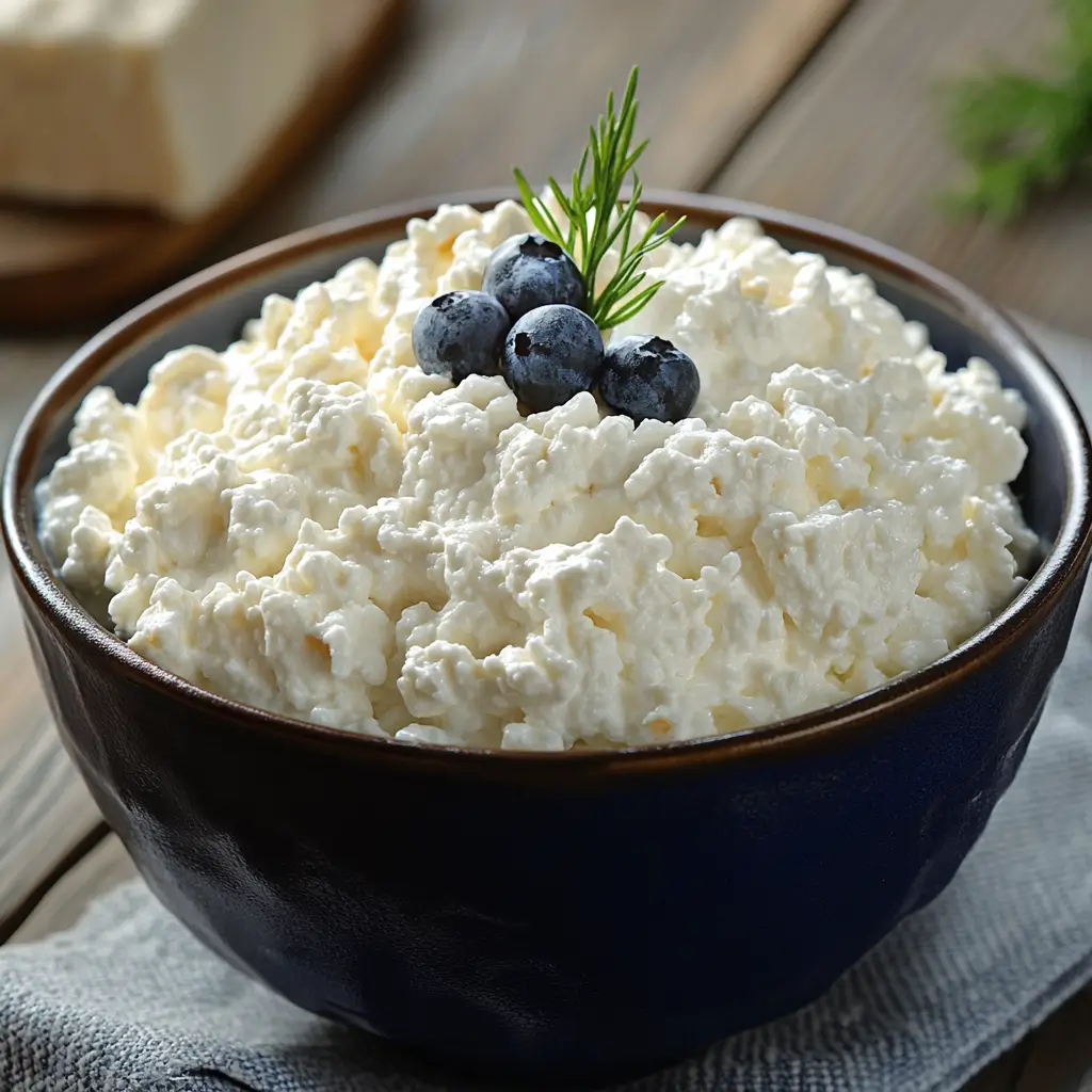 Bowl of vegetarian cottage cheese garnished with herbs and cherry tomatoes — a healthy and satisfying Zepbound snack option